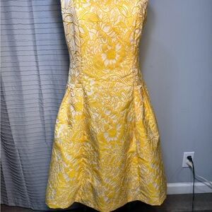 Carmen Marc Valvo Yellow Floral Midi Dress